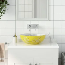 vidaXL Lavabo sobre encimera redondo cerámica blanco Φ41x14cm Amarillo Hot
