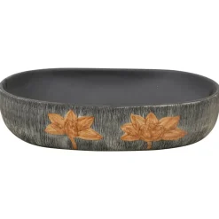 vidaXL Lavabo sobre encimera ovalado cerámica gris y negro 59x40x14 cm Gris y marr&oacute;n Online