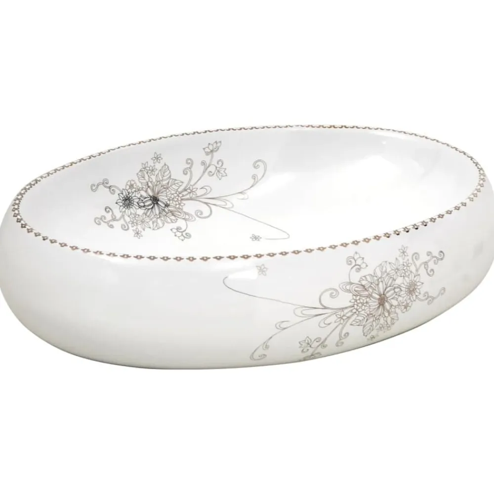 vidaXL Lavabo sobre encimera ovalado cerámica 59x40x15 cm Blanco Clearance