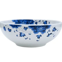 vidaXL Fontanería-Lavabo sobre encimera redondo cerámica blanco y azul Φ41x14 cm