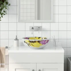 vidaXL Fontanería-Lavabo sobre encimera redondo cerámica multicolor Φ41x14 cm