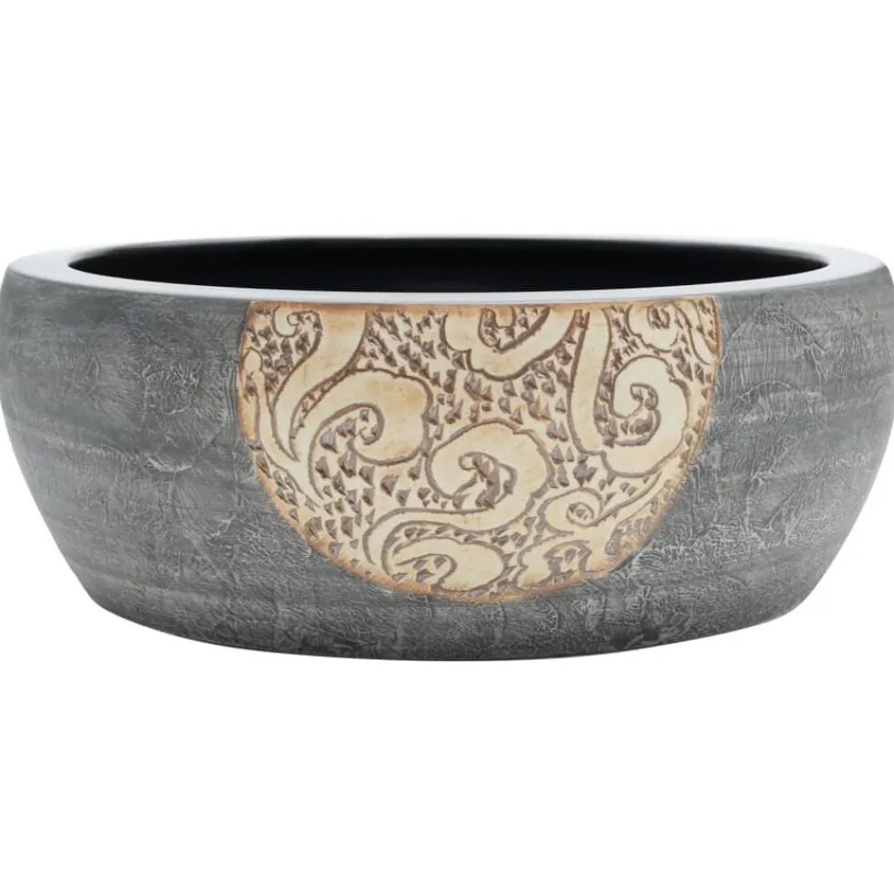 vidaXL Fontanería-Lavabo sobre encimera redondo cerámica marrón y negro Φ41x14 cm