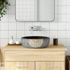 vidaXL Fontanería-Lavabo sobre encimera redondo cerámica marrón y negro Φ41x14 cm