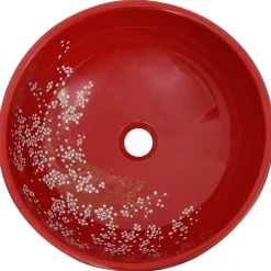 vidaXL Lavabo sobre encimera redondo cerámica rojo y negro Φ41x14 cm Negro y rojo Sale