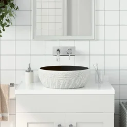 vidaXL Lavabo sobre encimera redondo cerámica Φ41x14 cm Negro y gris