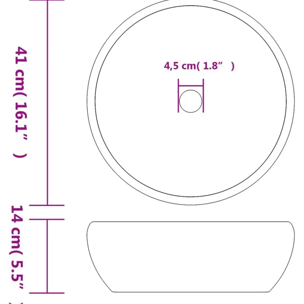vidaXL Lavabo sobre encimera redondo cerámica Φ41x14 cm Negro y gris