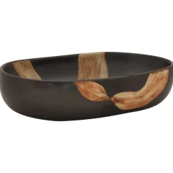 vidaXL Lavabo sobre encimera ovalado cerámica negro 59x40x14 cm Negro y marr&oacute;n Hot