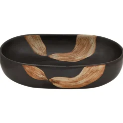 vidaXL Lavabo sobre encimera ovalado cerámica negro 59x40x14 cm Negro y marrón Hot