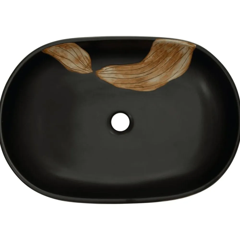 vidaXL Lavabo sobre encimera ovalado cerámica negro 59x40x14 cm Negro y marrón Hot