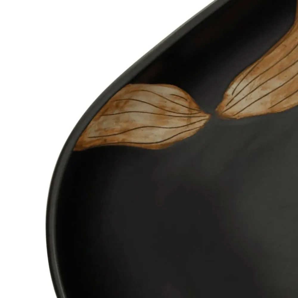 vidaXL Lavabo sobre encimera ovalado cerámica negro 59x40x14 cm Negro y marrón Hot