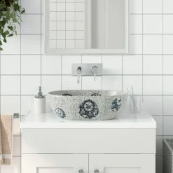 vidaXL Fontanería-Lavabo sobre encimera ovalado cerámica 47x33x13 cm