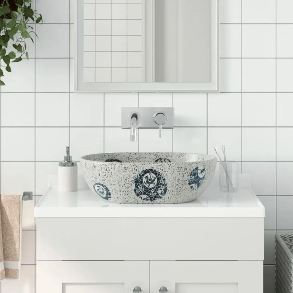 vidaXL Fontanería-Lavabo sobre encimera ovalado cerámica 47x33x13 cm