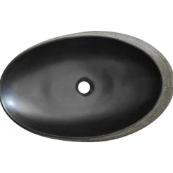vidaXL Lavabo sobre encimera ovalado cerámica 59x40x14 cm Gris y negro New