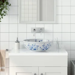 vidaXL Lavabo sobre encimera redondo cerámica Φ41x14 cm Blanco y azul Best