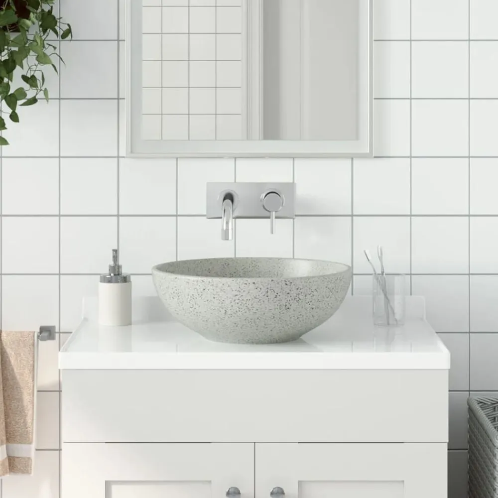 vidaXL Lavabo sobre encimera redondo cerámica gris Φ41x14 cm Gris claro Clearance