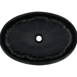 vidaXL Fontanería-Lavabo sobre encimera ovalado cerámica negro 59x40x15 cm