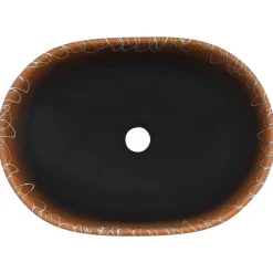 vidaXL Lavabo sobre encimera ovalado cerámica negro naranja 47x33x13cm Negro y naranja