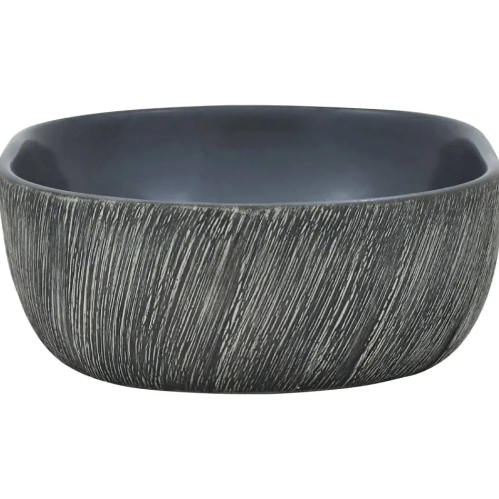 vidaXL Lavabo sobre encimera ovalado cerámica 47x33x13 cm Negro y gris Discount