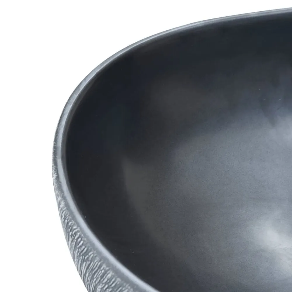 vidaXL Lavabo sobre encimera ovalado cerámica 47x33x13 cm Negro y gris Discount