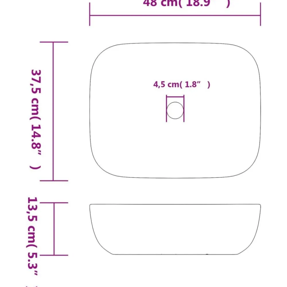 vidaXL Lavabo sobre encimera rectangular cerámica 48x37,5x13,5 cm Gris Outlet