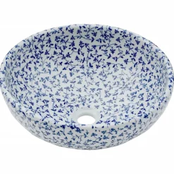 vidaXL Lavabo sobre encimera redondo cerámica blanco y Φ41x14 cm Azul Discount