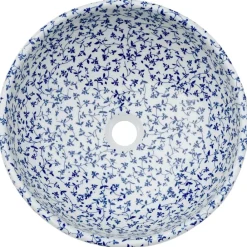vidaXL Lavabo sobre encimera redondo cerámica blanco y Φ41x14 cm Azul Discount