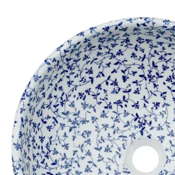 vidaXL Lavabo sobre encimera redondo cerámica blanco y Φ41x14 cm Azul Discount