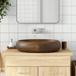 vidaXL Lavabo sobre encimera ovalado cerámica marrón 59x40x15 cm Marr&oacute;n Outlet