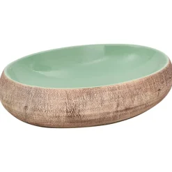 vidaXL Fontanería-Lavabo sobre encimera ovalado cerámica verde marrón 59x40x15 cm