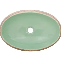 vidaXL Fontanería-Lavabo sobre encimera ovalado cerámica verde marrón 59x40x15 cm