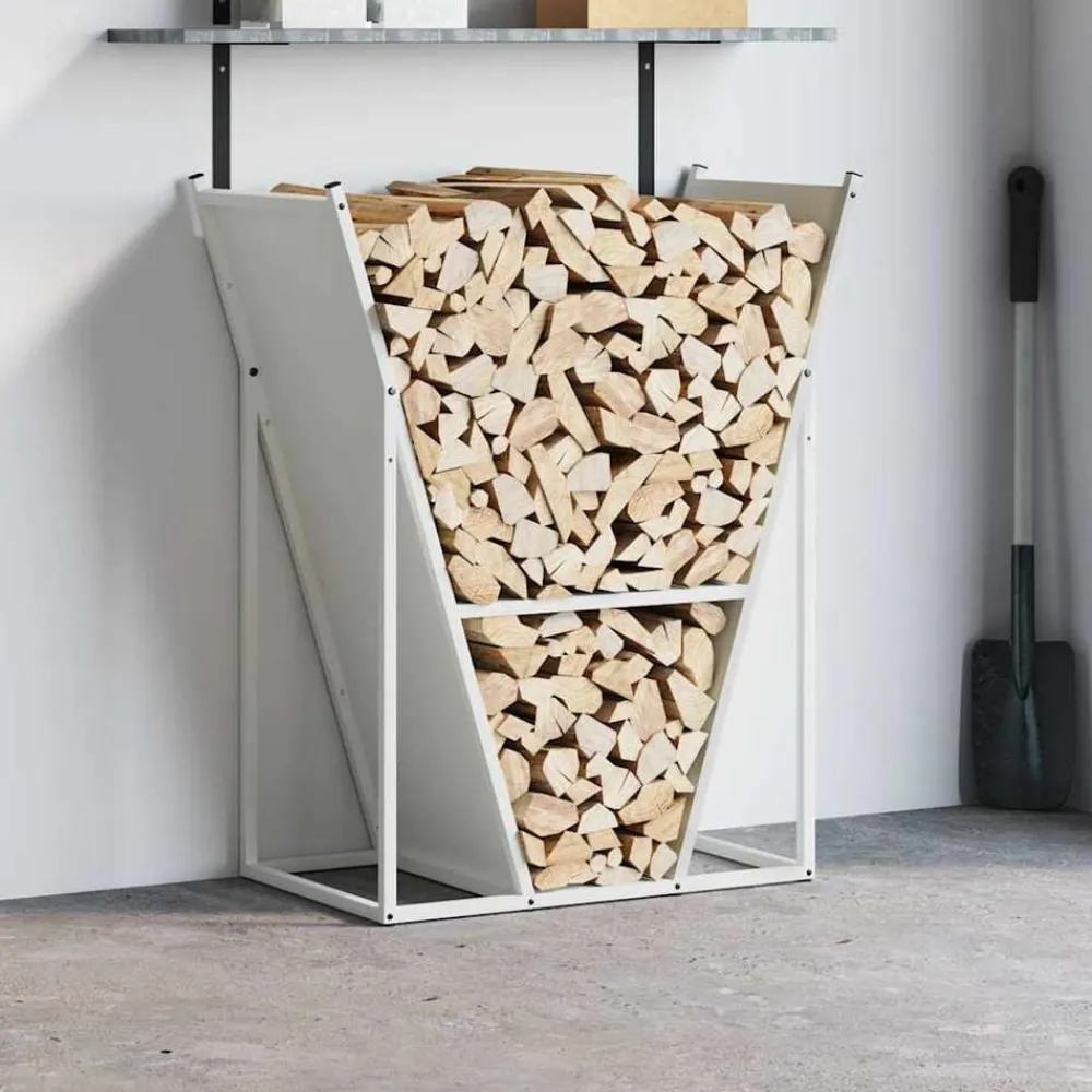 vidaXL Leñero 69,5x35x81 cm Acero laminado en frío Blanco Clearance