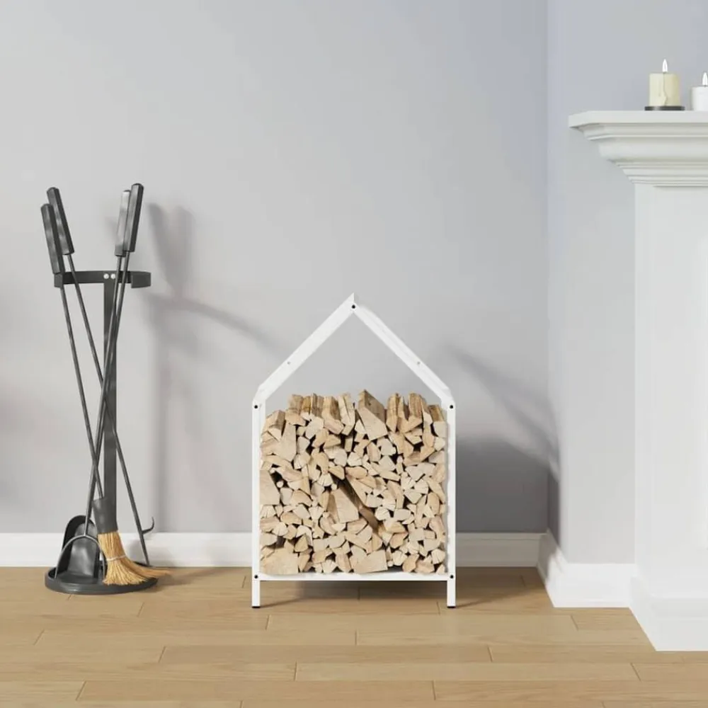 vidaXL Leñero 40x25x60 cm Acero laminado en frío Blanco Clearance