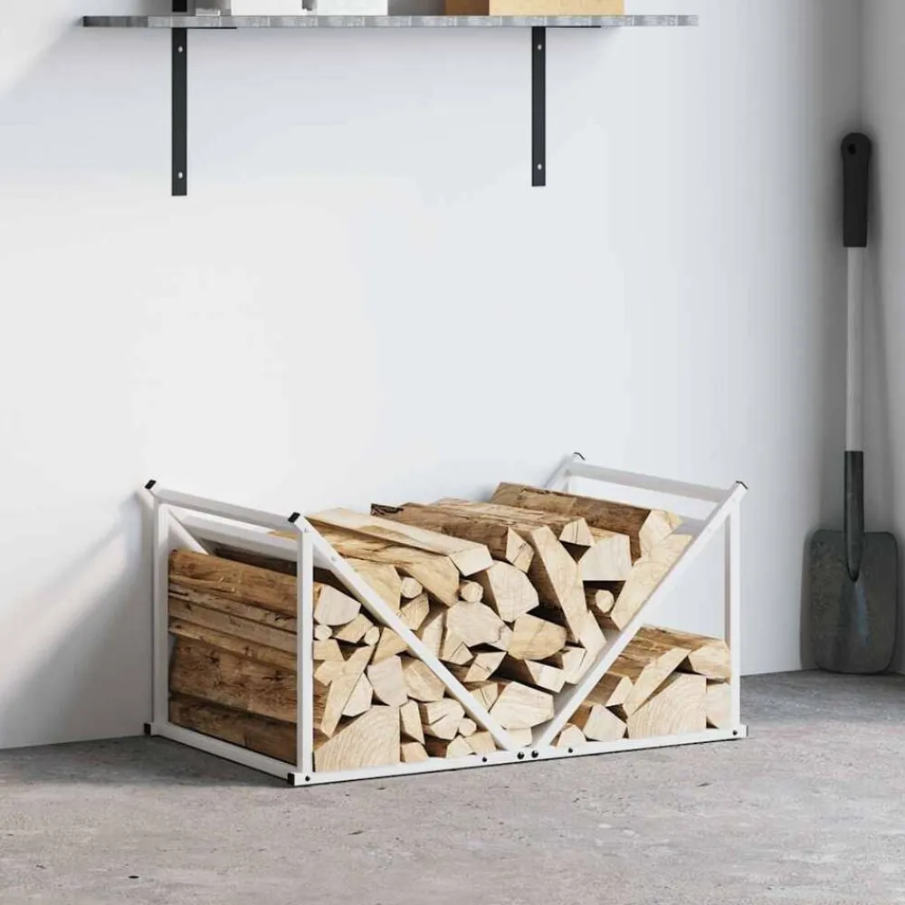 vidaXL Leñero 70x43x34,5 cm Acero laminado en frío Blanco