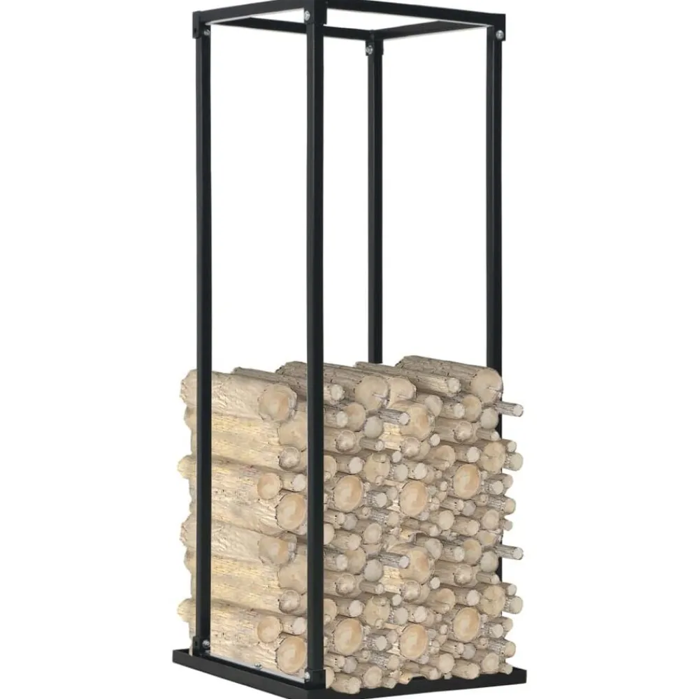 vidaXL Leñero con base acero negro 37x37x113 cm Online