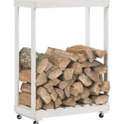 vidaXL Accesorios Para Hornos De Leña Y Chimeneas-Leñero con ruedas madera maciza de pino 76,5x40x108 cm