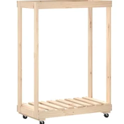 vidaXL Accesorios Para Hornos De Leña Y Chimeneas-Leñero con ruedas madera maciza de pino 76,5x40x108 cm
