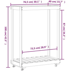 vidaXL Accesorios Para Hornos De Leña Y Chimeneas-Leñero con ruedas madera maciza de pino 76,5x40x108 cm