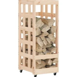 vidaXL Leñero con ruedas madera maciza de pino 40x49x110 cm Natural Discount