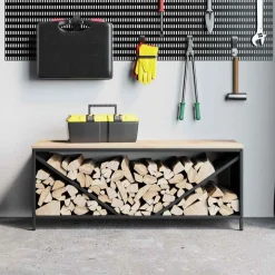 vidaXL Accesorios Para Hornos De Leña Y Chimeneas-Leñero con tablero de madera 100,5x35,5x40 cm