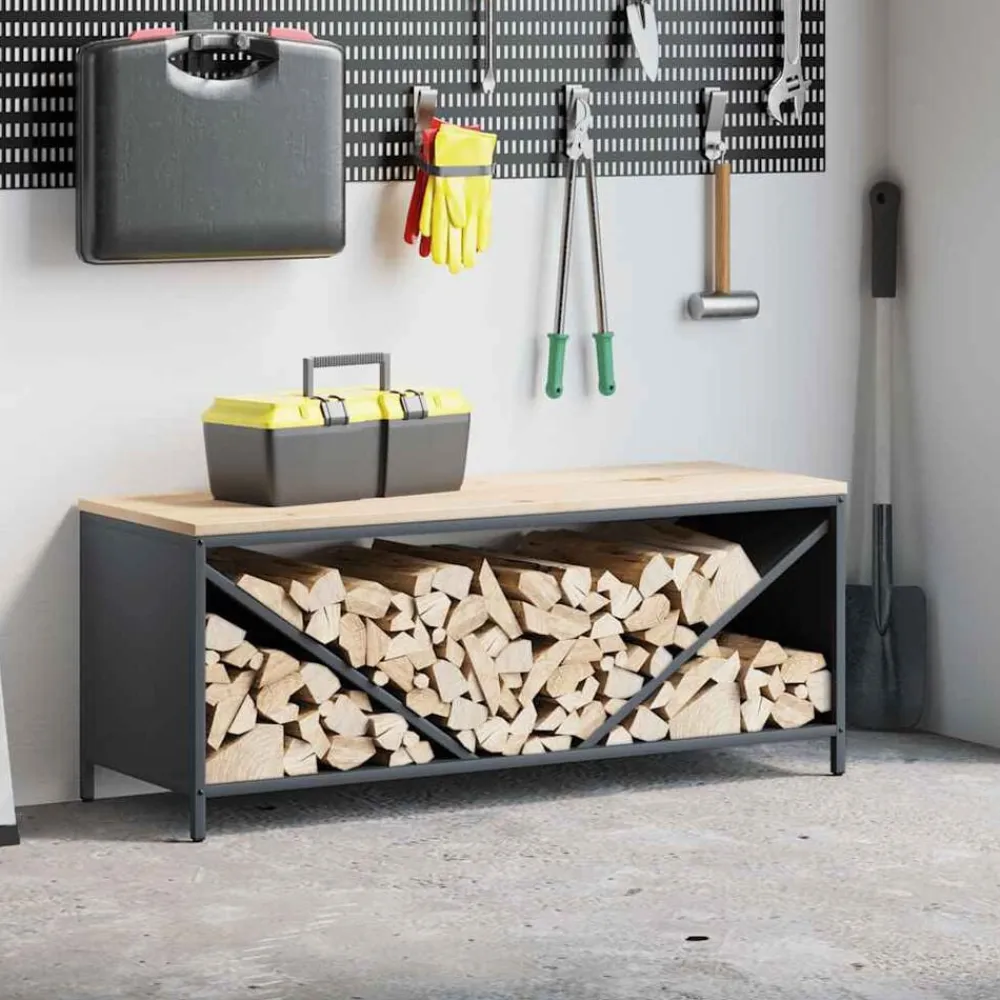 vidaXL Leñero con tablero de madera 100,5x35,5x40 cm Antracita New