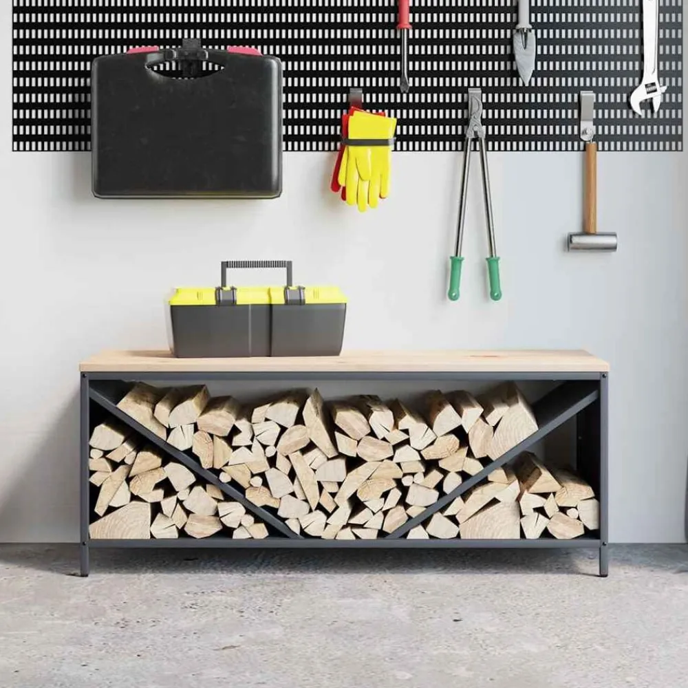 vidaXL Leñero con tablero de madera 100,5x35,5x40 cm Antracita New