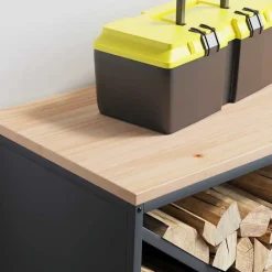 vidaXL Leñero con tablero de madera 100,5x35,5x40 cm Antracita New
