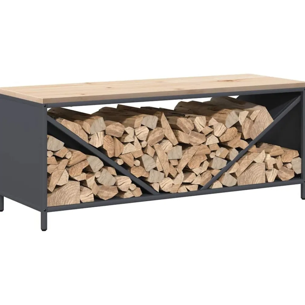 vidaXL Leñero con tablero de madera 100,5x35,5x40 cm Antracita New
