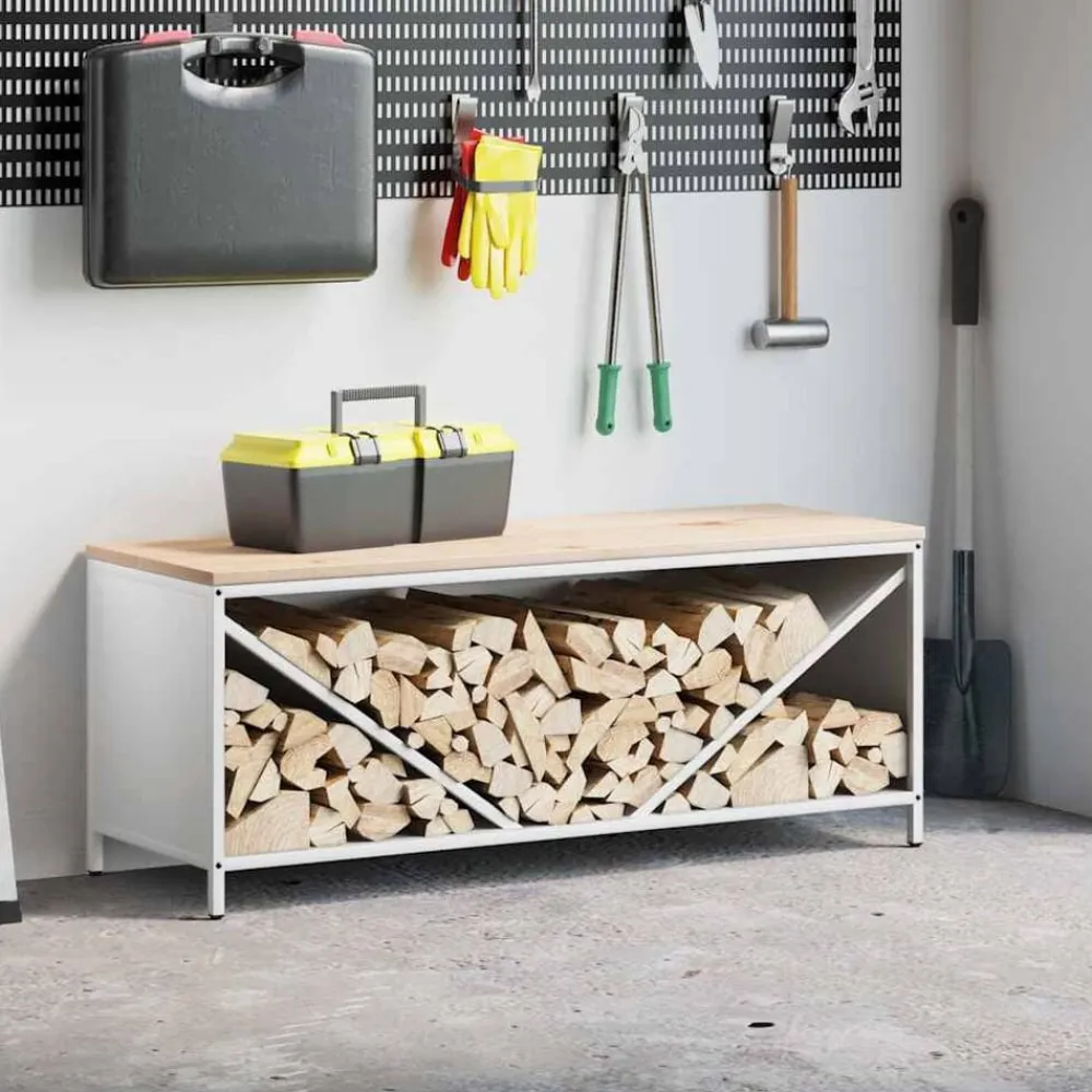 vidaXL Accesorios Para Hornos De Leña Y Chimeneas-Leñero con tablero de madera 100,5x35,5x40 cm