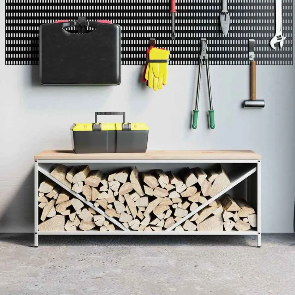 vidaXL Accesorios Para Hornos De Leña Y Chimeneas-Leñero con tablero de madera 100,5x35,5x40 cm