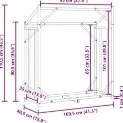 vidaXL Accesorios Para Hornos De Leña Y Chimeneas-Leñero cubierta lluvia 100,5x40,5x110,5 cm acero galvanizado