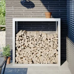 vidaXL Leñero de acero blanco 100x40x100 cm Acero/Blanco Online