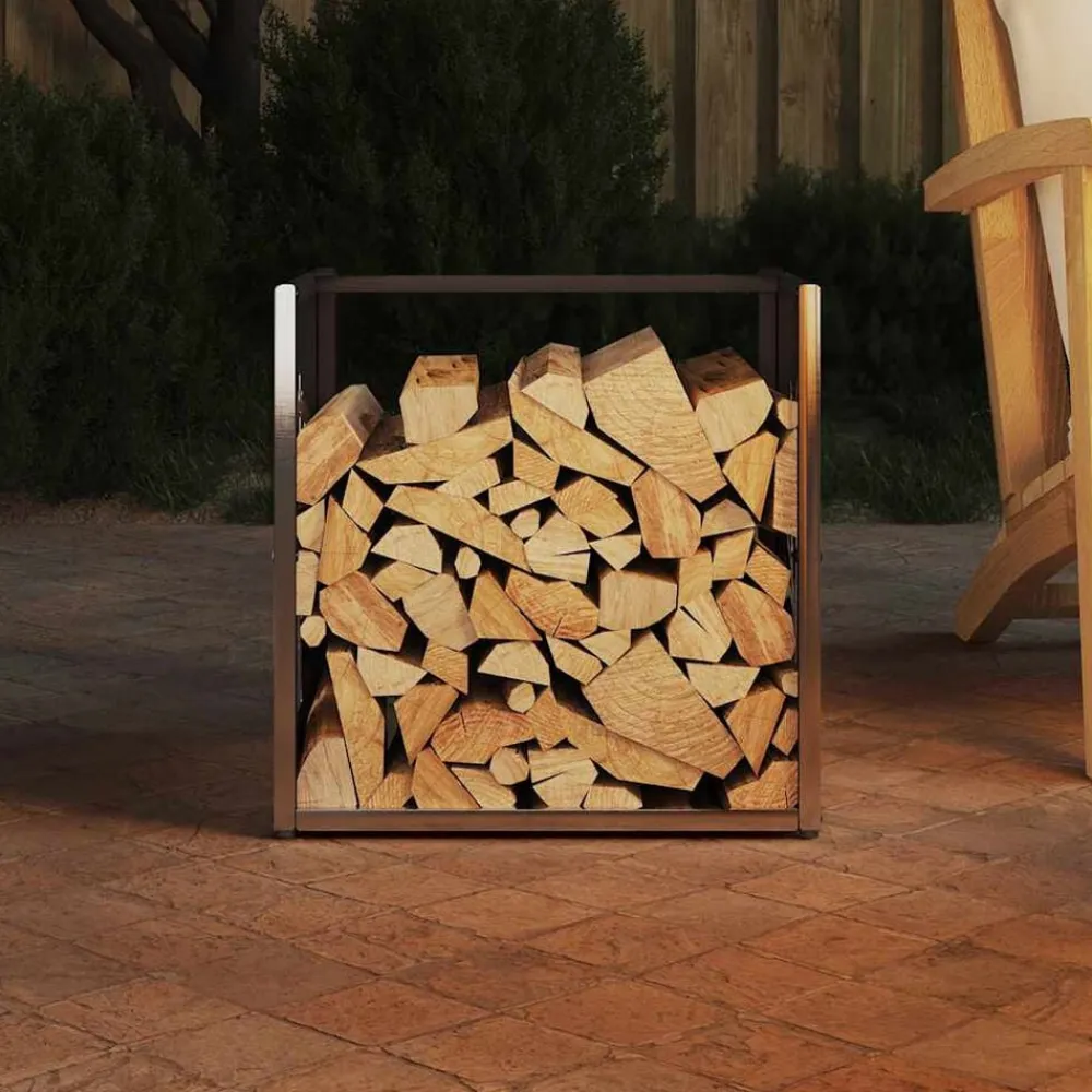 vidaXL Leñero de 40x40x40 cm Acero inoxidable Discount