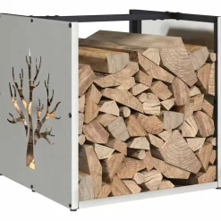 vidaXL Leñero de 40x40x40 cm Acero inoxidable Discount