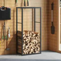 vidaXL Leñero de acero negro 55x30x116 cm Outlet